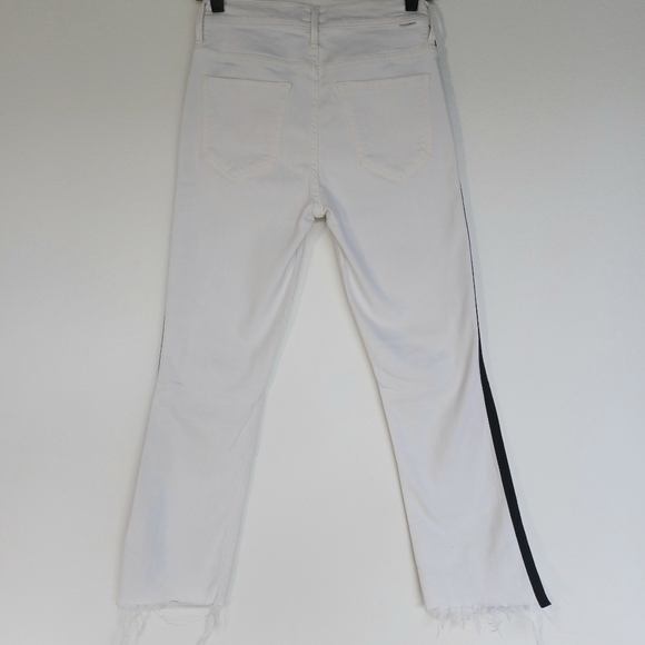 Mother Jeans The Insider Crop Step Fray in White with Black Stripes - Picture 6 of 16